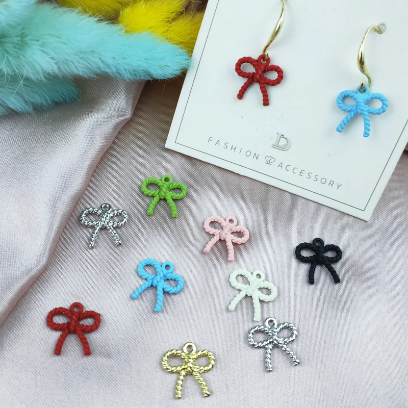 20pcs Colorful Bow Knot Enamel Charms Zinc Alloy Mini Bow Pendants DIY Fashion Earrings Dangle Handmade Jewelry Making Accessory