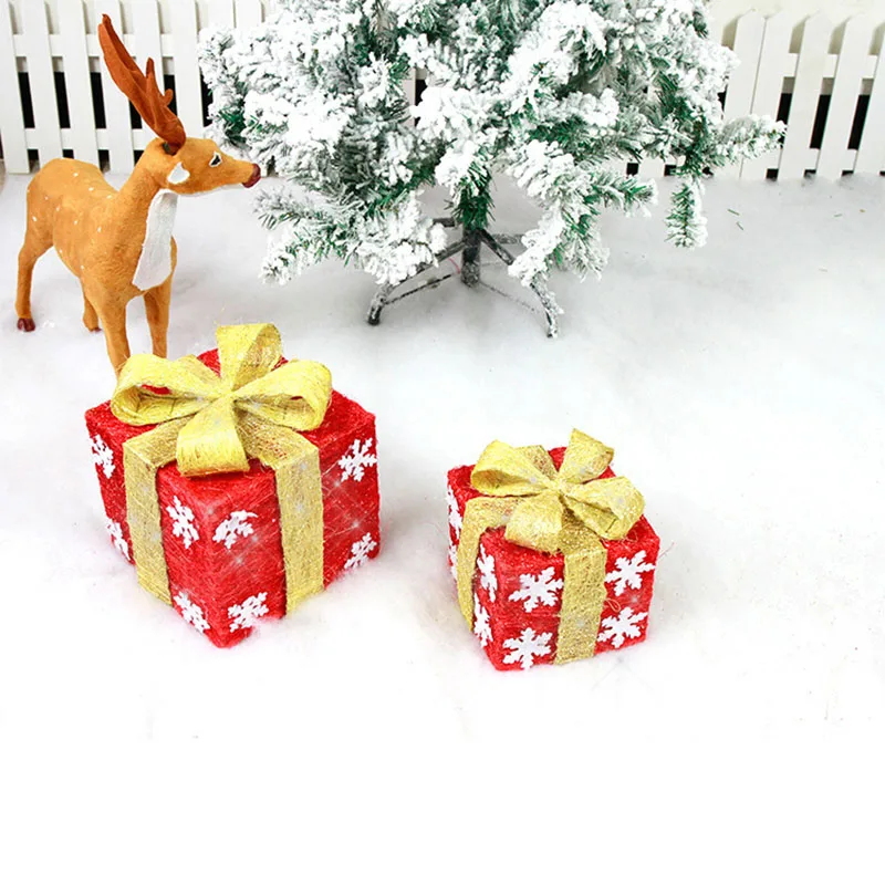 Christmas Supplies Decoration Outdoor Chrismas with Bow Gift Package Outdoor Iron Gift Box Set Party Supplies Navidad Ornaments