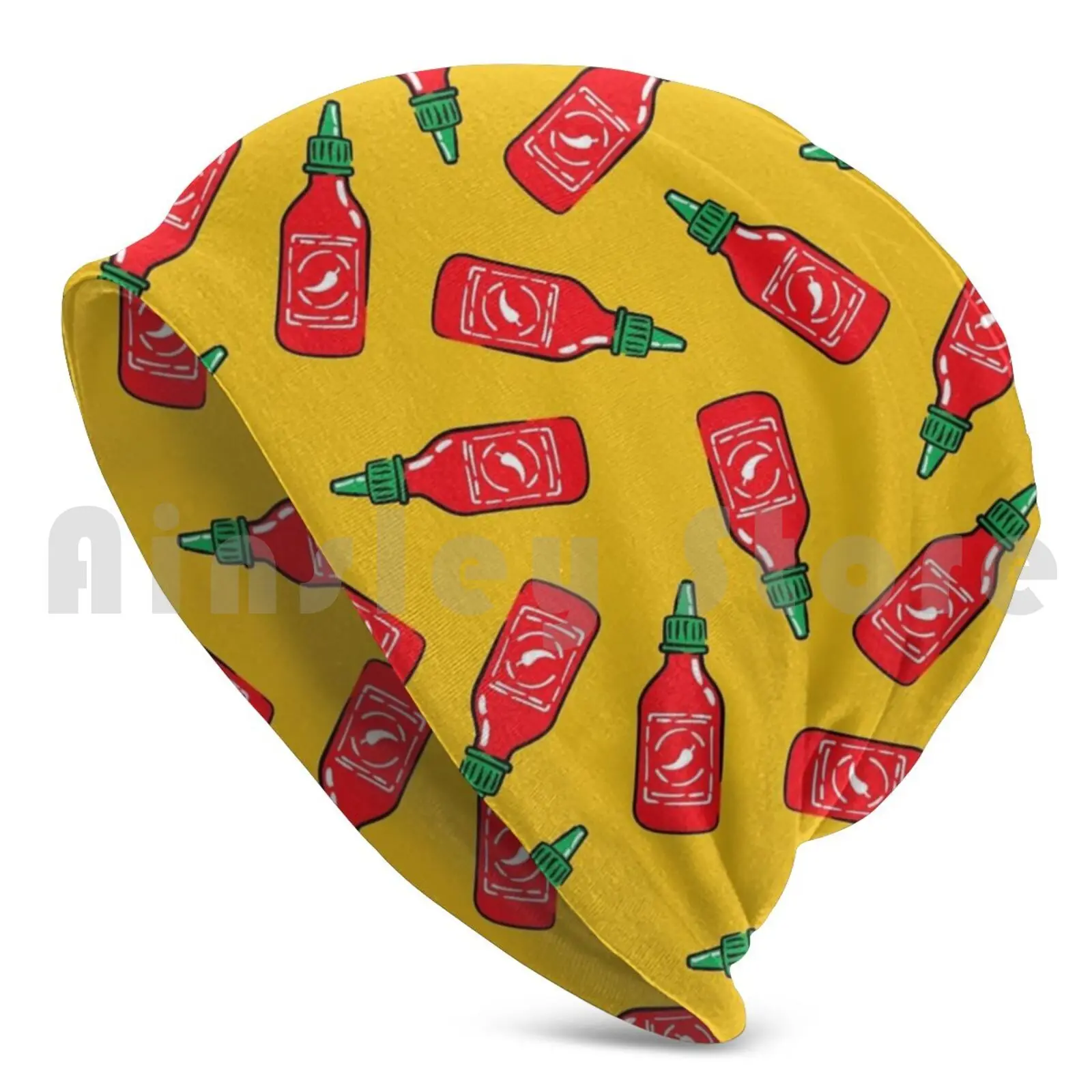 Sriracha Sauce-Yellow-Hot Chili Sauce Beanies Knit Hat Hip Hop Sriracha Sauce Hot Chili Sauce Polka Dots Little