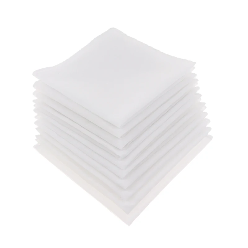 10pcs   Cotton Pocket Square White Solid Handkerchief Blank Chest Towel Prom Holiday Party Suit Hankie Vintage Gift Hankies