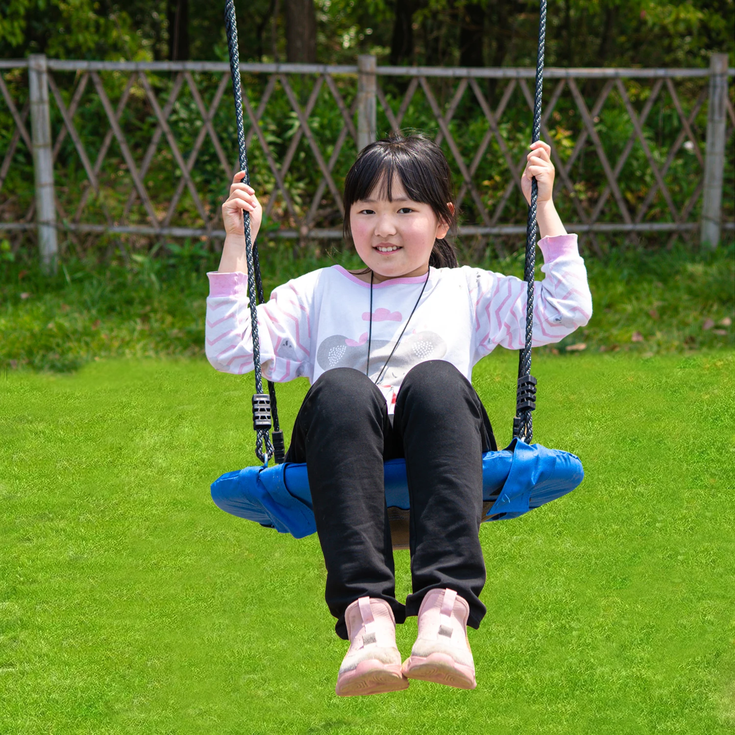 60CM 23inch Outdoor Kids Playground Swing Set Saucer Rotate Tree Nest Swing 900D 600lbs Flying Rope Round Swing