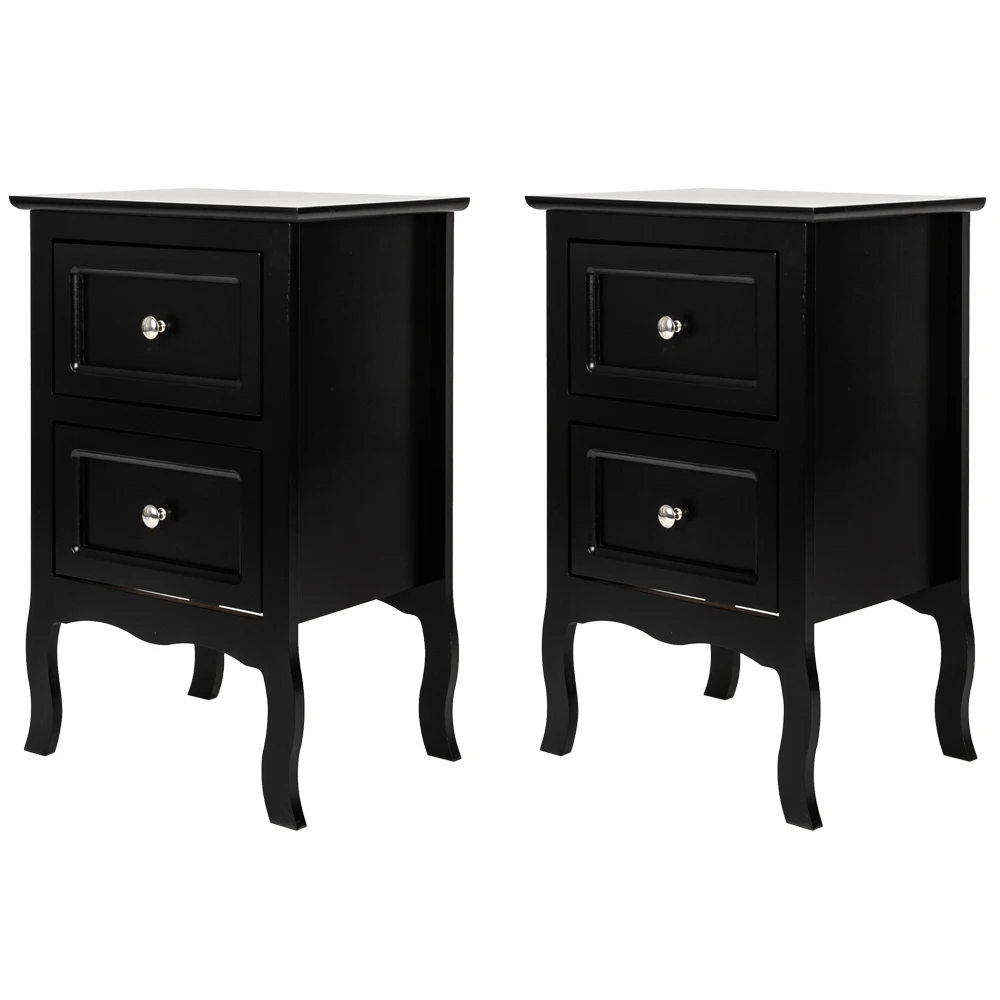 2pcs Country Style Two-Tier Night Tables Large Size Black Night Table Bedside Table Nightstand