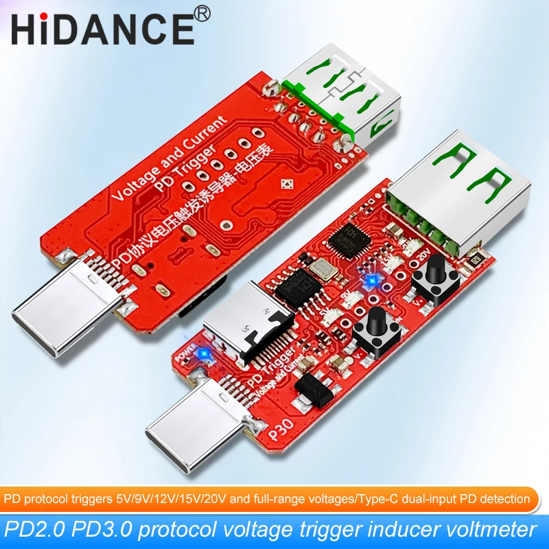 HiDANCE PD Charger Protocol Type-c  PD2.0 PD3.0 automatic voltage detector 5V9V12V15V20V for PD charger trigger Fixed voltage