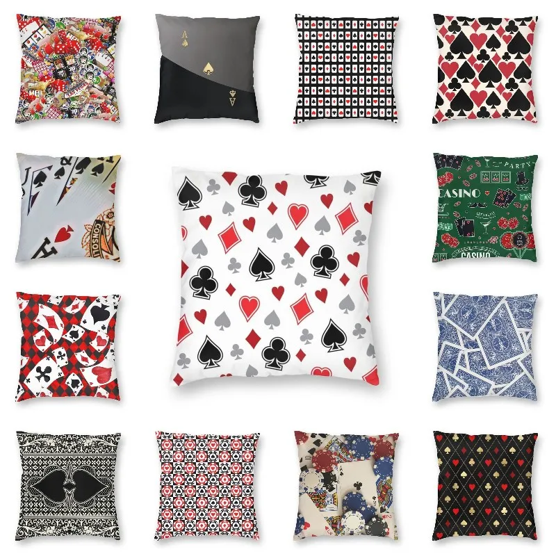 Vintage Casino Poker Gambling Chips Pattern Square Throw Pillow Cover Home Decorative Printed Poker Card Cushion Cover for Sofa