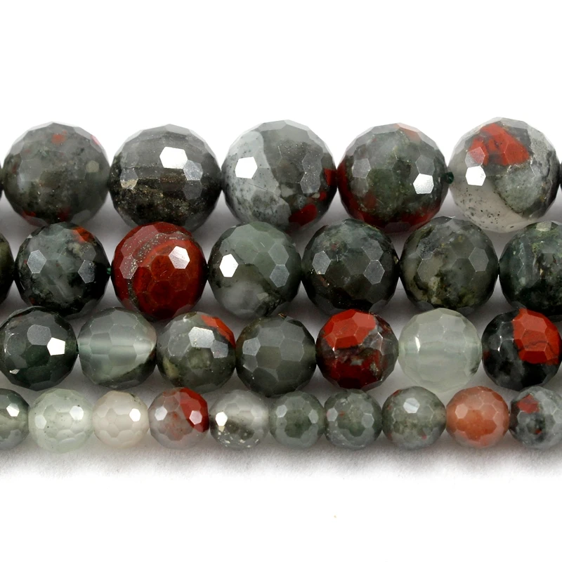 Natural Hard Faceted African Blood Stone Round Loose Beads Strand 6/8/10/12MM For Jewelry DIY Making Necklace Bracelet