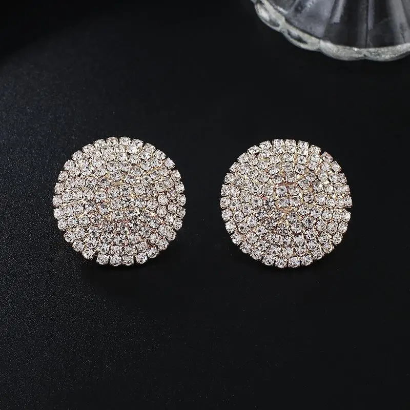 New Shiny Crystal Big round Stud Earrings For women Full Rhinestone Earring Party Wedding Fashion Jewelry Gifts E672