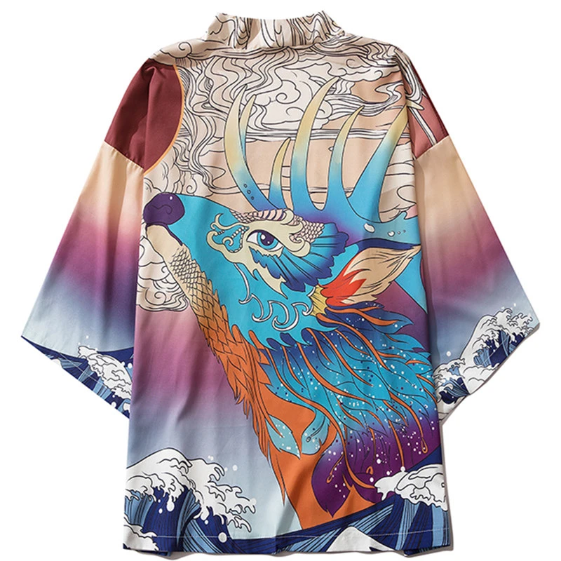 

Women Men Samurai Costume Clothing Kimono Jacket Shirt Men Japanese Anime Deer Print Traditional Cardigan Kawaii Yukata Haori