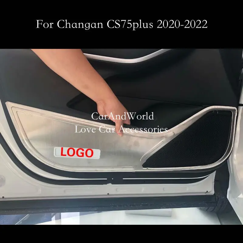 For Changan CS75 PLUS CS75plus Stainless Steel Auto Four Door Speaker Trumpet Audio Anti-kick Board Cover Trims Car Accessories