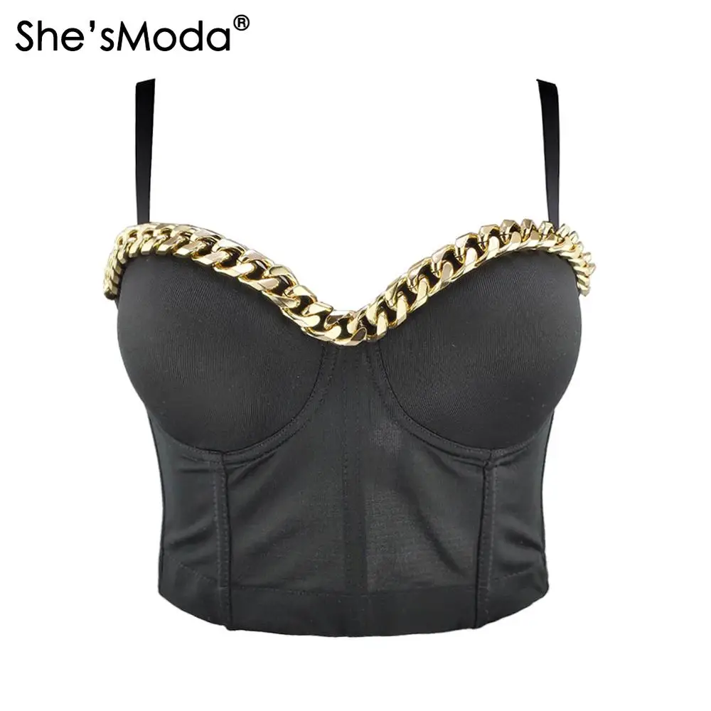 

She'sModa Metel Chain Bustier Push Up Night Club Bralette Women's Floral Bra Cropped Top Vest Corset Plus Size