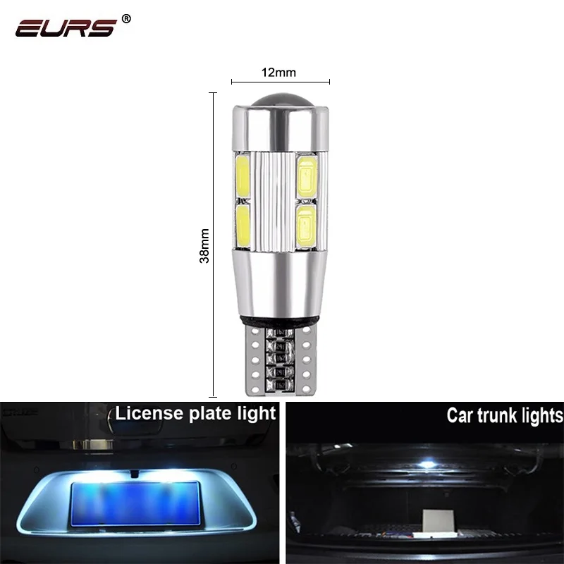 EURS 2pcs W5W T10 led Car Interior Bulb Canbus No error 5630 10 SMD LED 12V Car Side Wedge Light White Lamp Auto Bulb White Red