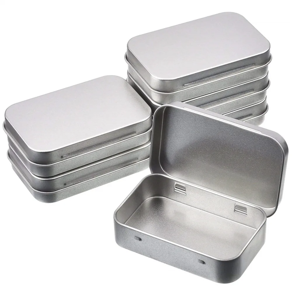 New Square Tin Storage Boxes Small Metal Storage Box Silver Jewelry Keys Coins Metal Box Tin Wedding Candy Storage Tin Can