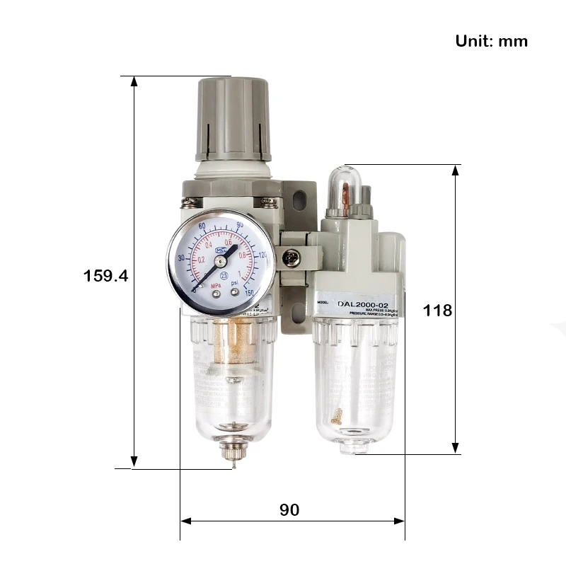 Régulateur de pression pneumatique, séparateur d\'huile et d\'eau, compresseur de Drainage manuel, filtre à Air, humidité, AC2010-02 AC3010-03