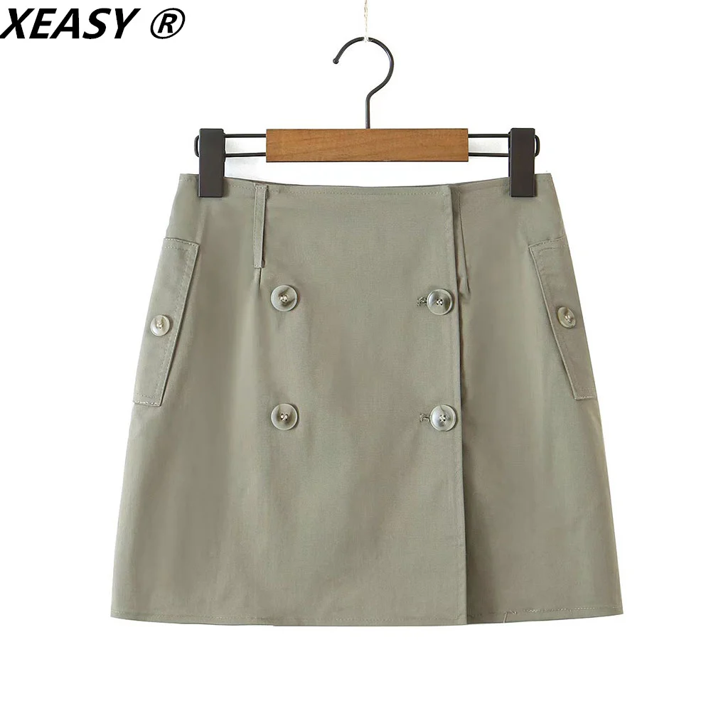 XEASY 2021 Women\'s Suits With Skirt Vintage Short Blazer Cropped Jacket High-Waisted Skirt Autumn Female Mini Suit 2 Piece Set