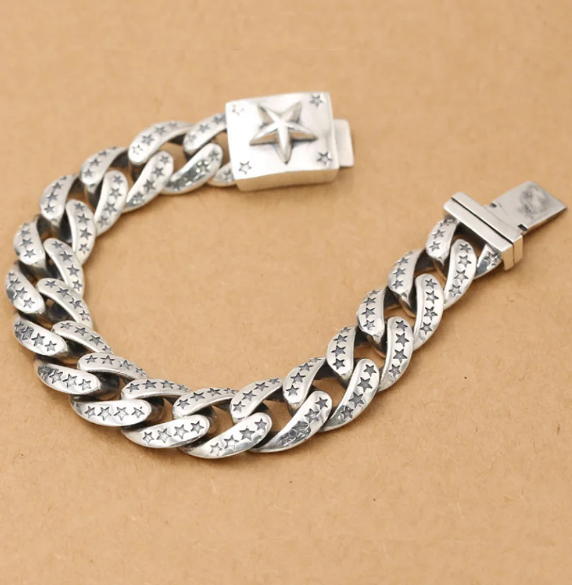 Real Silver Domineering Heavy Saddle Bracelet Men Male S925 Sterling Silver Personality Creative Whip Bracelets Jewelry