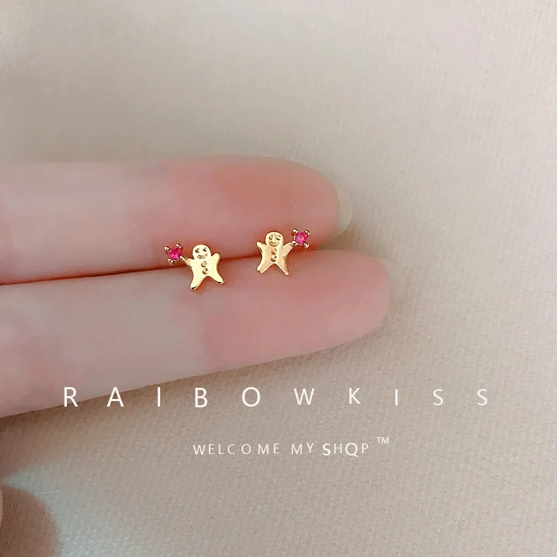 Snowman Merry Christmas Stud Earrings For Women 2021 Fashion Cute Gingerbread Man Red Rhinestone Female Festival New Year Gifts