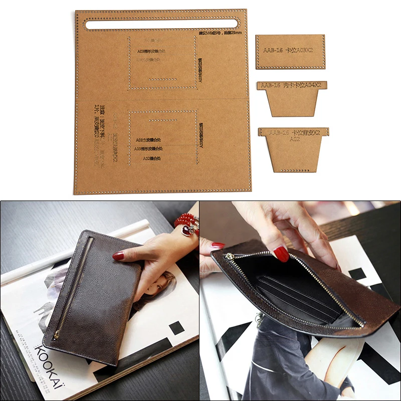 1Set DIY Kraft Paper Template New Fashion Long Wallet Ladies Clutch Leather Craft Pattern DIY Stencil Sewing Pattern 12.4cm*24cm