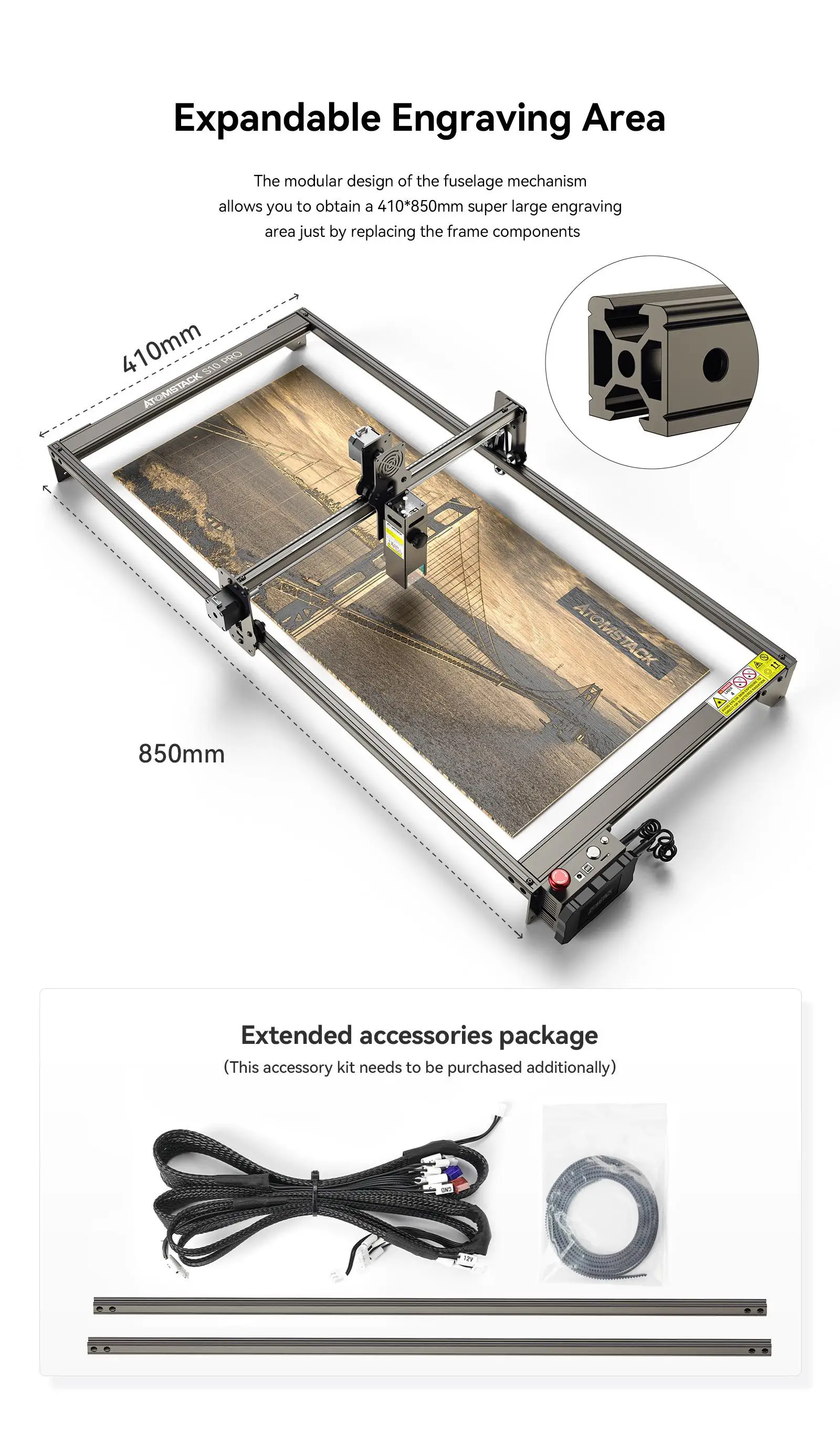 ATOMSTACK S10 X7 Pro 50w X20 PRO 130W grawer laserowy 850*410mm duży obszar Extender grawerowanie maszyna tnąca do stali metalowe szkło