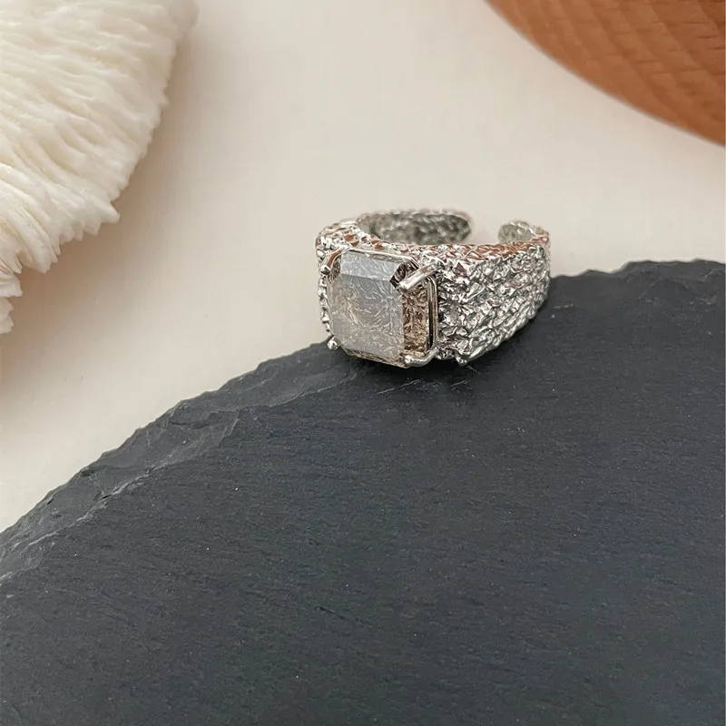 QMCOCO  Silver Color Tin Foil Adjustable Wide Ring For Woman Man Fashion Personality INS Trend Design Party Jewelry Gifts