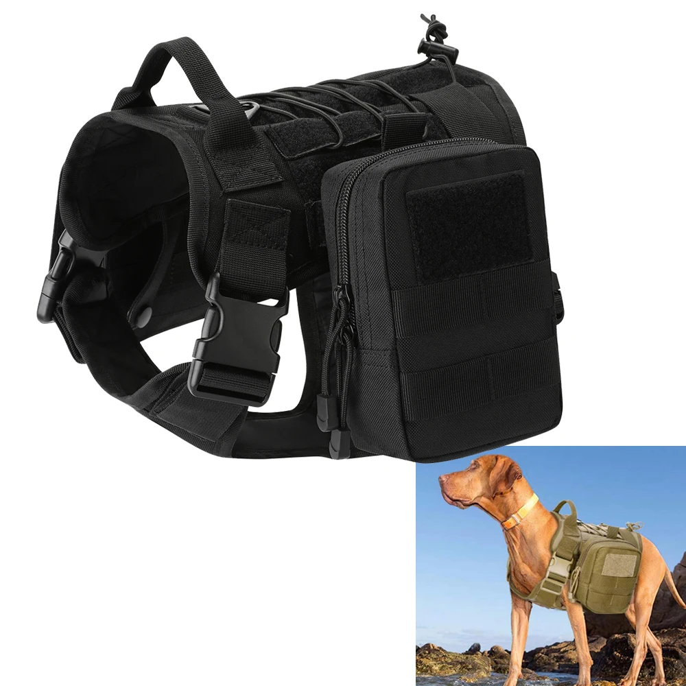 

New Tactical Service Dog Vest with EDC Pouches Training Molle K9 Harness Tactical Dog Training Hunting Vest with 2 Pouches