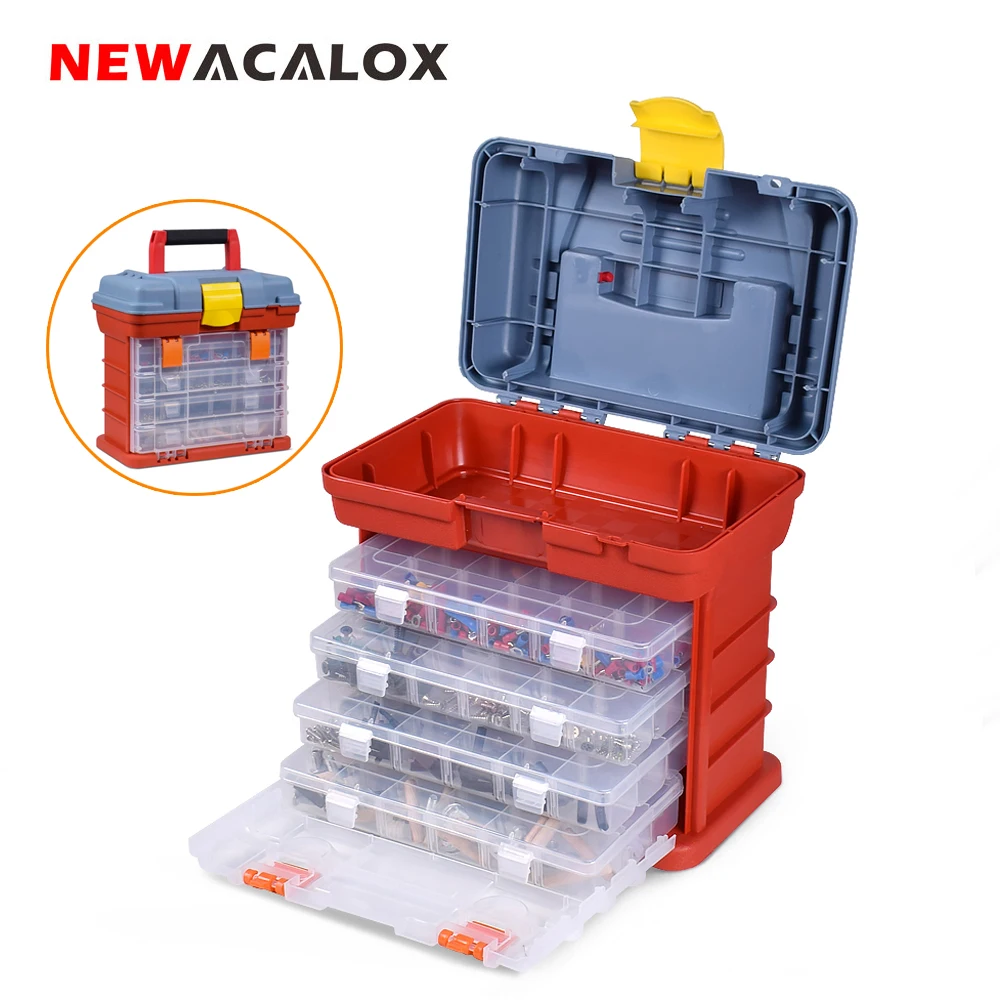 NEWACALOX Portable Hardware Storage Box 4-layer Parts Plastic Tool Box Outdoor Toolbox for Repair Fishing Accessories Tool Case