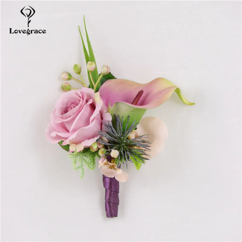 Bracelet de corsage de poignet calla rose artificielle pour demoiselles d'honneur, boutonnières de marié, fleur de mariage, broche de demoiselle d'honneur