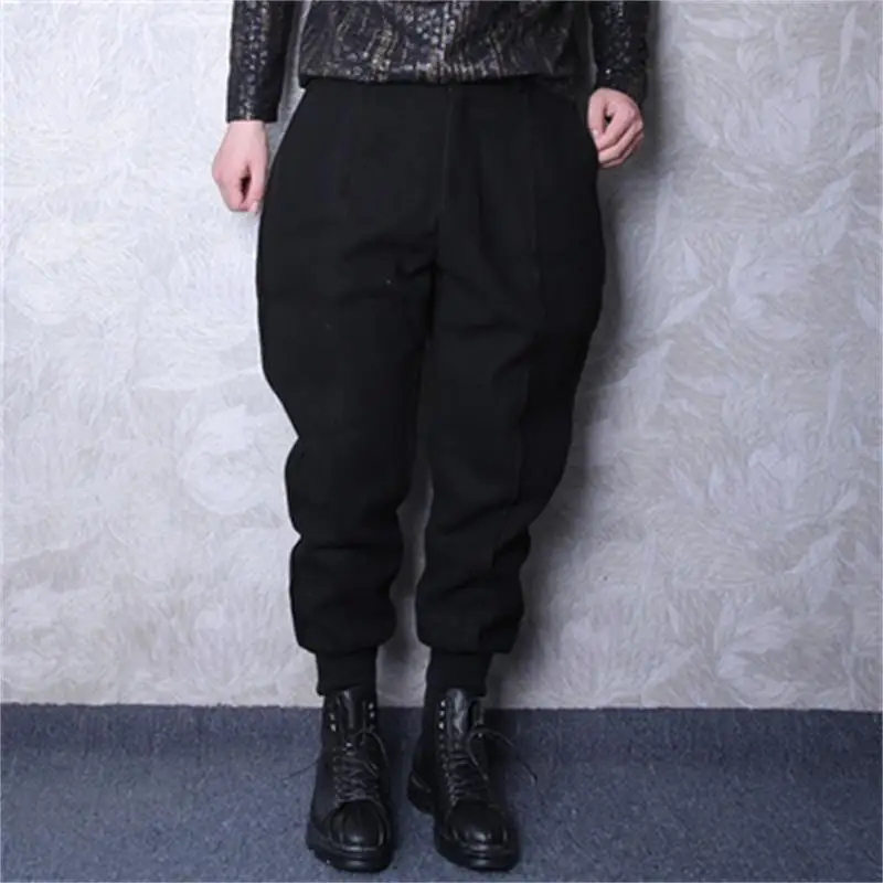 Men's Harlan Pants Autumn And Winter New Thickened Woolen European And American Leisure Dark Loose Large Pants