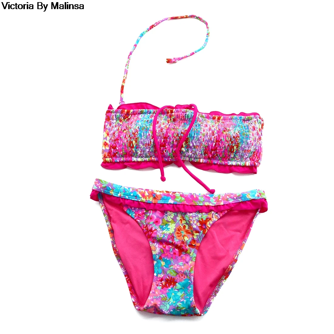 Imagem -04 - Desenhos Menina Rosa Flor Impressão Bikini Conjunto Menina Maiô Feminino Biquini Maillot de Bain