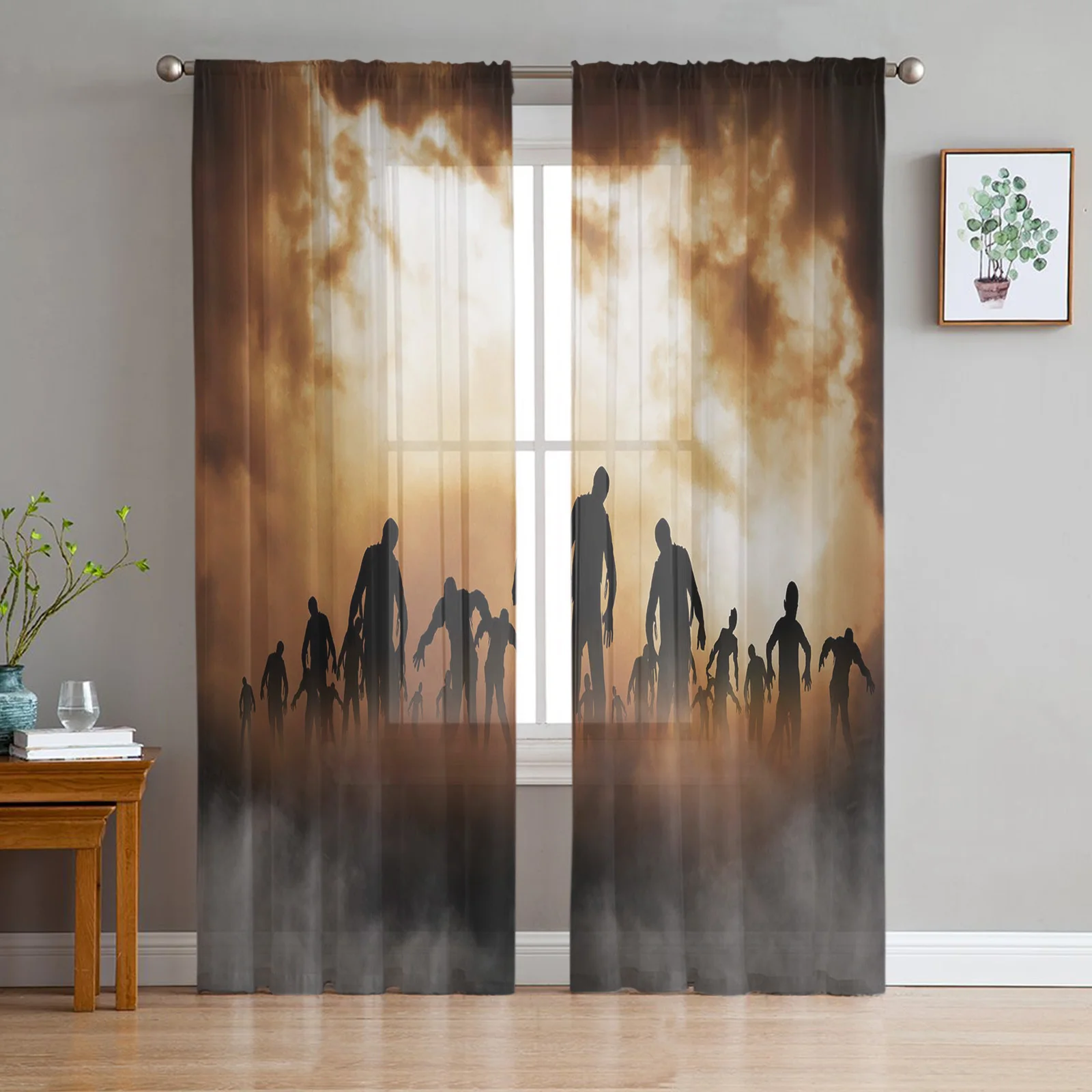 Twilight Zombie Halloween Horror Tulle Curtains For Living Room Bedroom Transparent Tulle Curtains Window Drapes Sheer Curtain