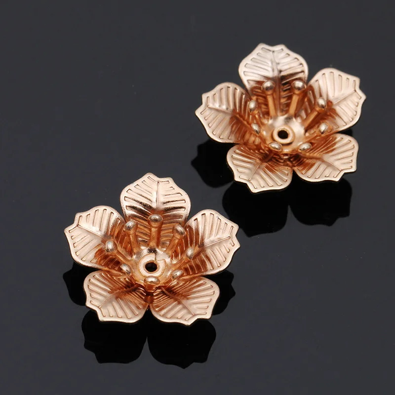 Mibrow New 20pcs/lot 16*6mm Double Layer Copper Flower Bead Caps Filigree Loose Spacer Bead End Caps For DIY Jewelry Making