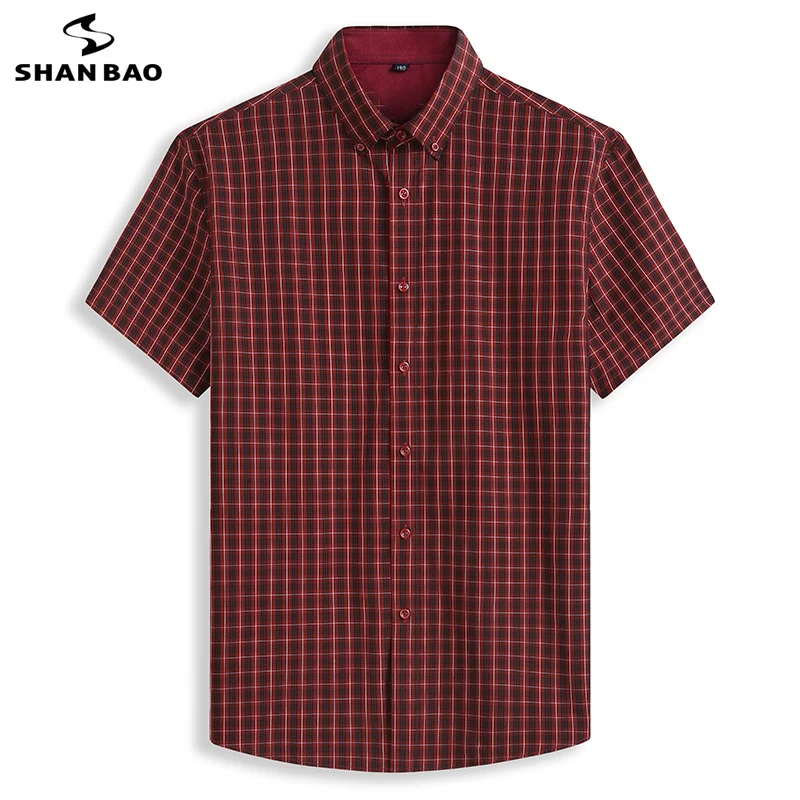 

SHAN BAO high-quality bamboo fiber lightweight plaid short-sleeved shirt 2021 summer brand business casual men's loose shirt