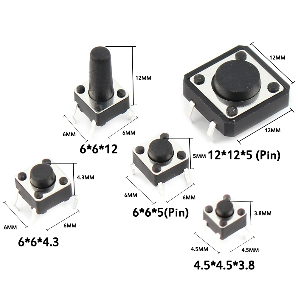 125Pcs 25Types/lot Micro Switch Push Button Tact Switches Reset Mini Leaf Switch SMD DIP 2*4 3*6 4*4 6*6 Diy Assorted Kit