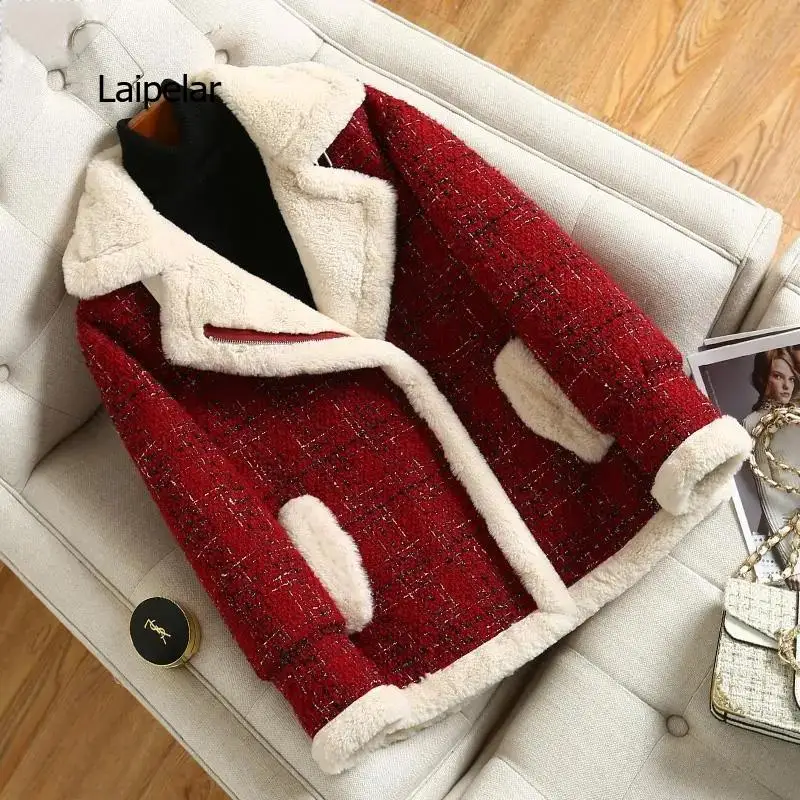 Manteau en Tweed de velours épais pour femme, veste en laine à manches longues avec fermeture éclair, Vintage, chaud, en peluche, nouvelle mode coréenne, hiver