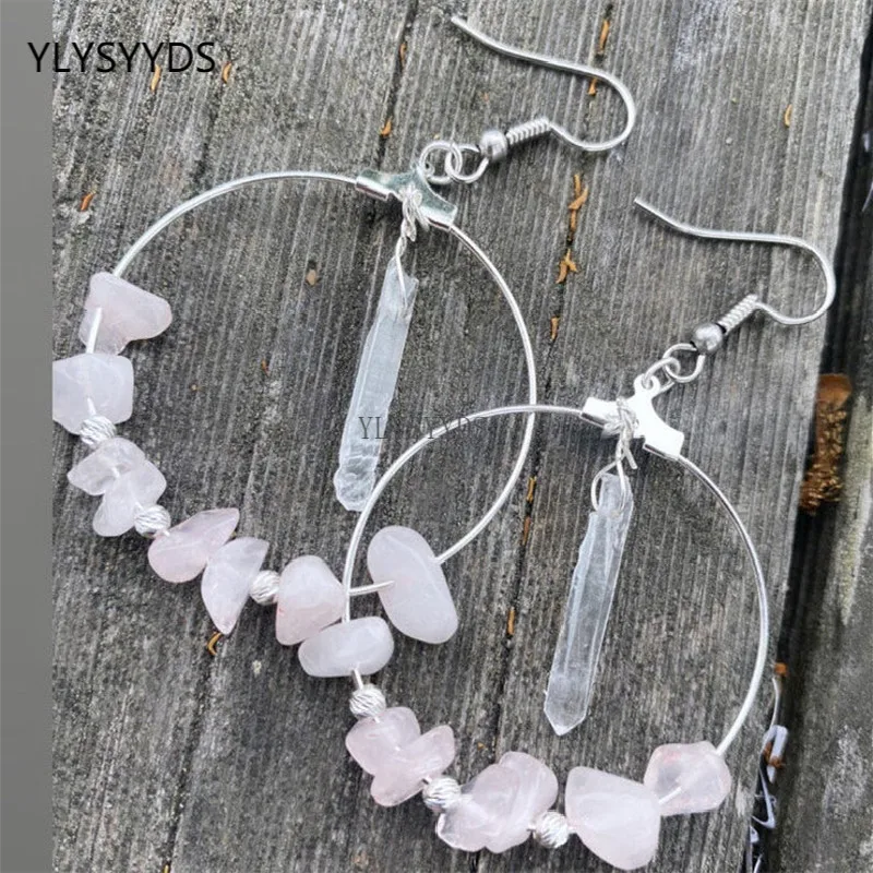 Bohemia Rose Quartz and Clear Crystal Hoop Earrings Stars Dangle Witch Jewelry Healing Halloween Statement Jewelry Women Gift