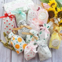 12*17cm 10pcs Small flower leave heart Bag with Ribbon Cookie Snacks Gift Packaging Party Birthday Wedding Favor Decoration