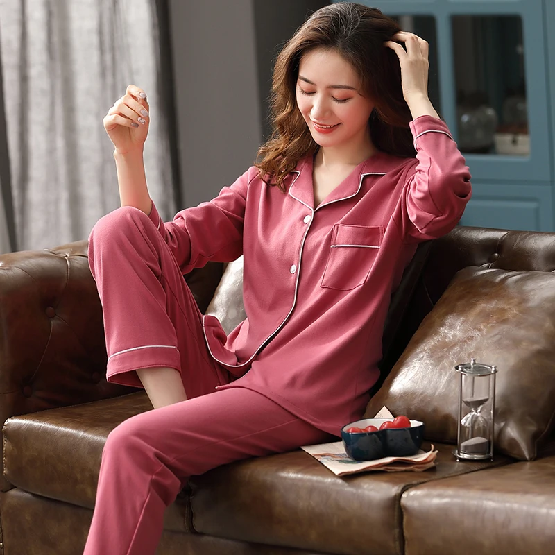 Red Cotton Pajamas for Women Pijamas Button-Down Green Nightwear Winter Sleepwear Ladies 100% Cotton Christmas Pajamas