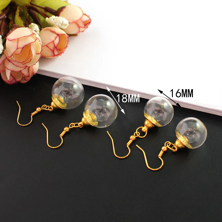 1Pair  Clear Glass Ball Earring with Preglued screw caps Hollow Fillable Glass Locket Earring Transparent earrings Clear jewelry