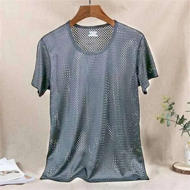 2n Men\'s Ice Mesh Breathable T-shirt Short Sleeve Slim Fit Sports Base White Shirt Summer Clothes Thin Hot Sale