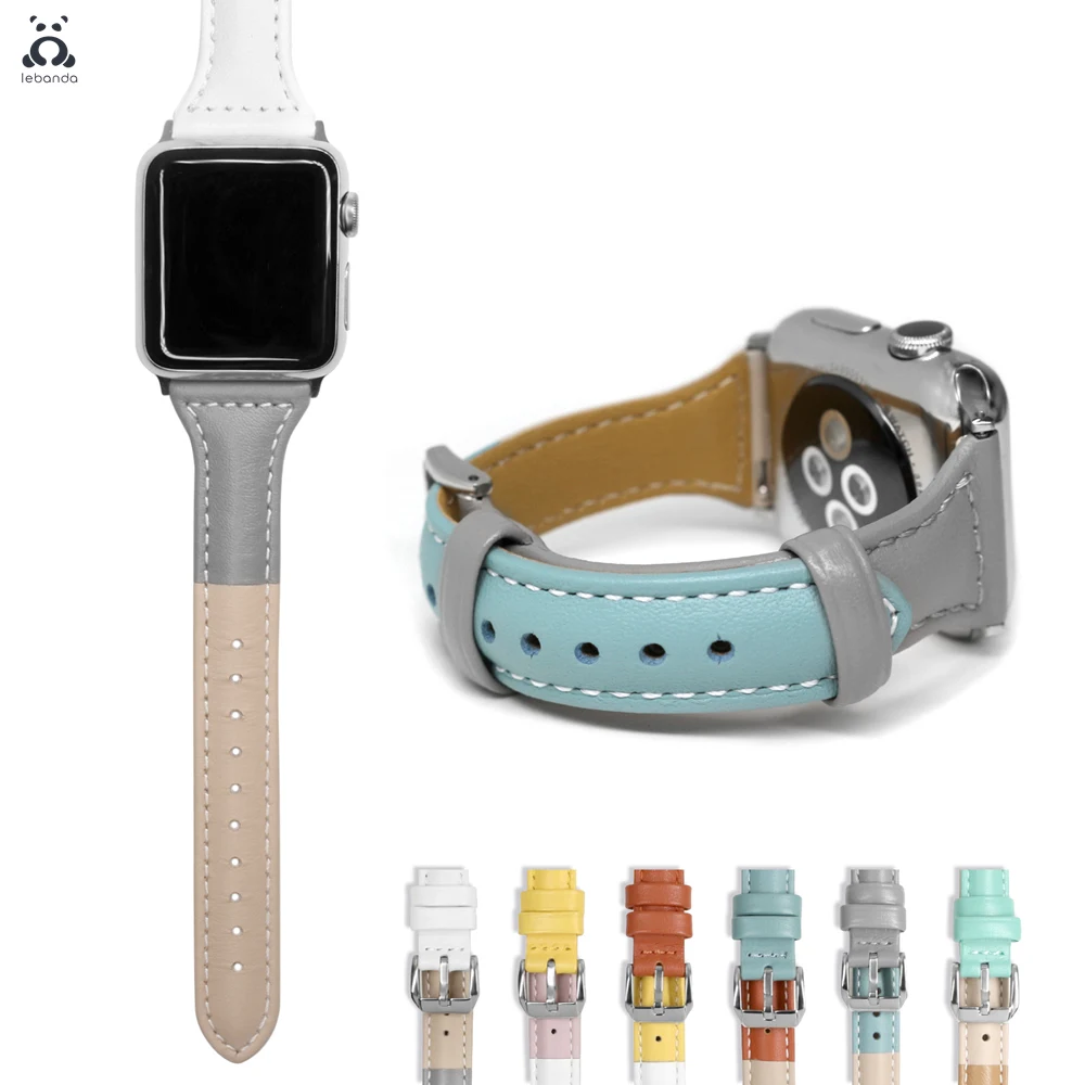 

Ремешок классический для Apple Watch series 7 6 SE 5 4 3, ультратонкий кожаный сшитый полосатый браслет для iWatch 41 45 мм