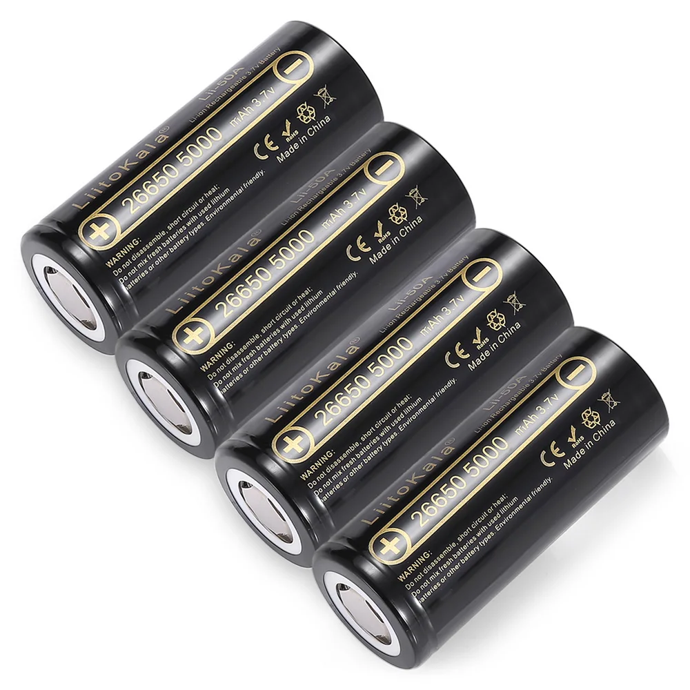 LiitoKala-Bateria De Lítio Para Lanterna, Bateria Recarregável Li-ion, Banco De Potência, Lii-50A, 26650, 5000mAh, 3.7V, 1-16pcs