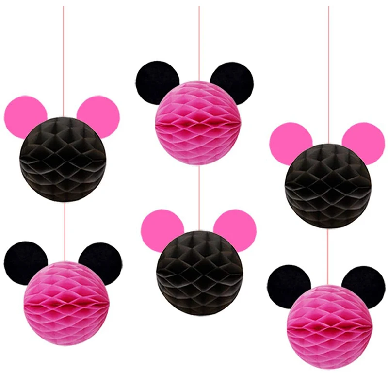 1pcs/1lot Minnie Mouse Mickey Mouse Theme Party Decoration Minnie Honeycomb Ball Happy Birthday Banner for Kids Gifts