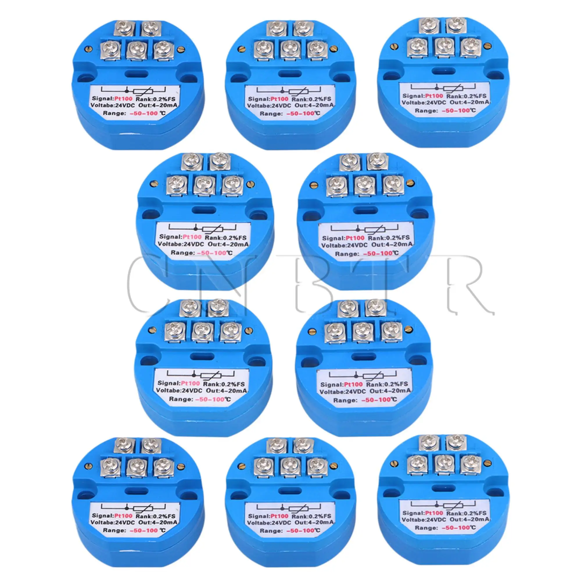 10x CNBTR Blue Plastic Metal DC24V -50-100 Degree Output PT100 Temperature Sensor Transmitter