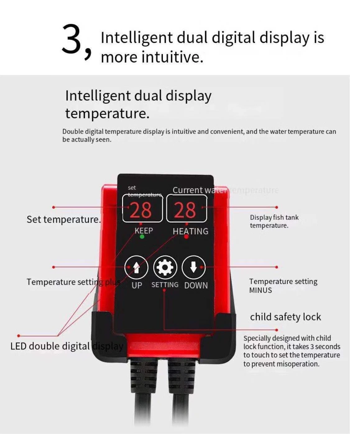 New Aquarium Submersible Heater Fish Tank LCD Display Adjustable Water Heating Rod Constant Auto Temperature 220V-240V 50W-1200W