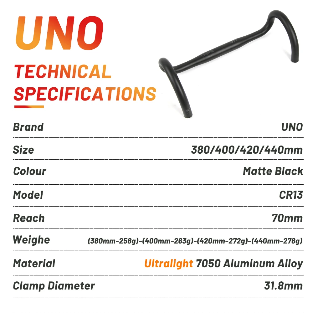 UNO Ultralight 7050 Aluminum Bent Handlebar Racing Bicycle Road Bike Handlebar 31.8*380/400/420/440mm Drop Bar Bicycle Handle