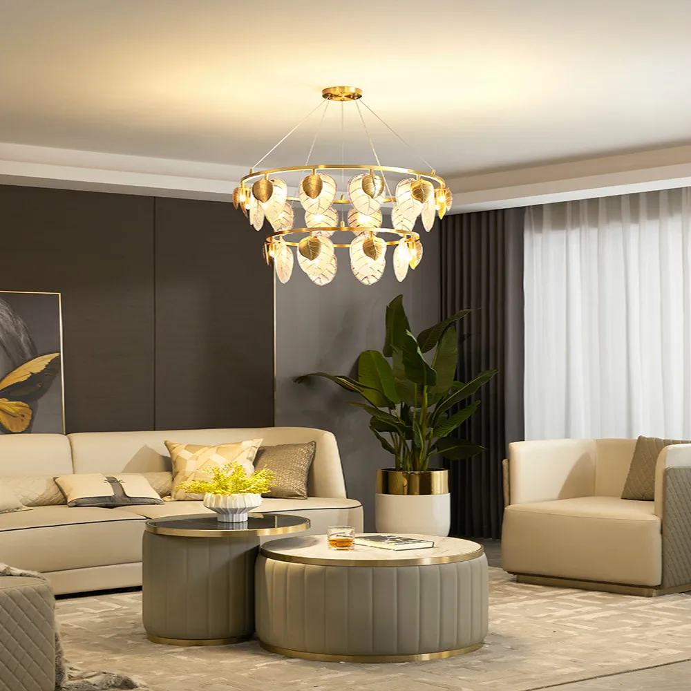 Modern Copper Light Luxury Living Room Chandelier Luxurious and Personalized High-End Decorative Lamp Chandelier Stair Lamp