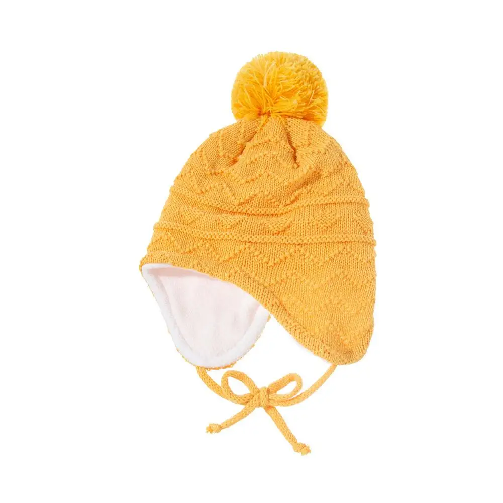 Warm Kids Knitted Hats With Ear Flaps Breathable Baby Thermal Mitten Caps Set Windproof Children Fleece Lined Knitted Hat 2 Piec