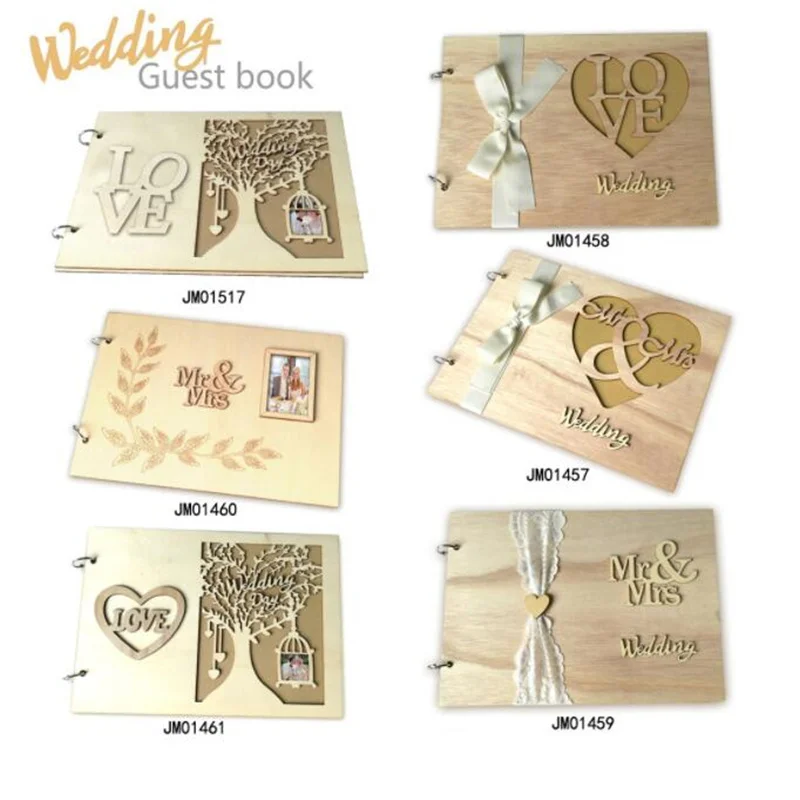 S ريفي خشبي الزفاف ضيف كتاب بديل شخصية شجرة مخصصة تسجيل كتاب مع فتحة الصورة زوجين