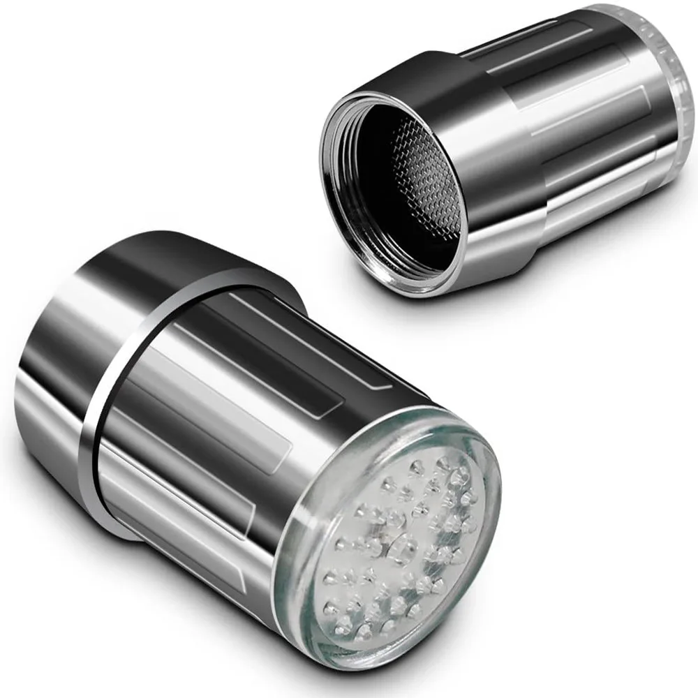 Grifo de control de temperatura led para cocina y baño, control de temperatura, aireador de grifo de tres colores con adaptador