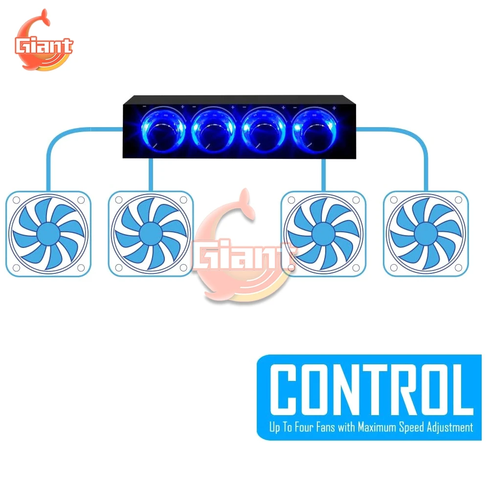 Gear Fan Speed Controller Computer Fan Controller Speed Control Adjuster for PC CPU LED Cooling 4 Channel 4-Pin 3-Pin DC 5V 12V