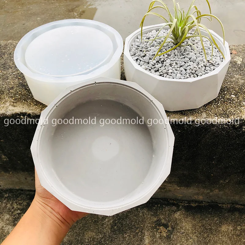 Cement Planter Silicone Molds Big Size Succulent Planting Concrete Vessel Mould Round Cement Flowerpot Mould