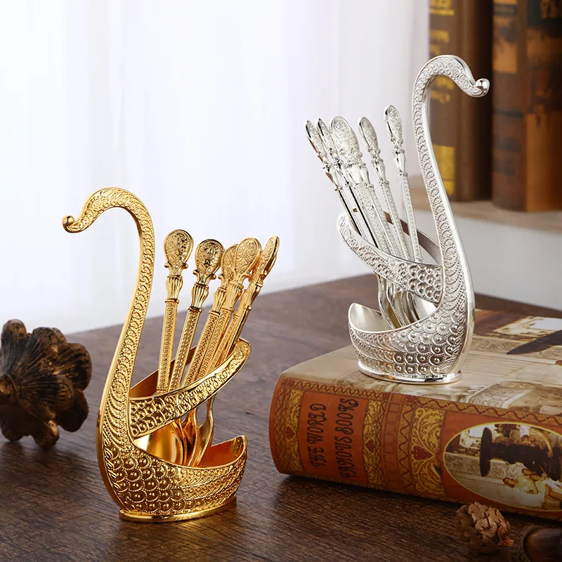 

Metal Swan spoon storage box household ornaments fashion creative dessert spoon afternoon tea set